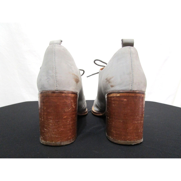 Topshop Gray Leather Lace Up Block Heel Booties Women 9-9.5 US/40 EU - Picture 6 of 11